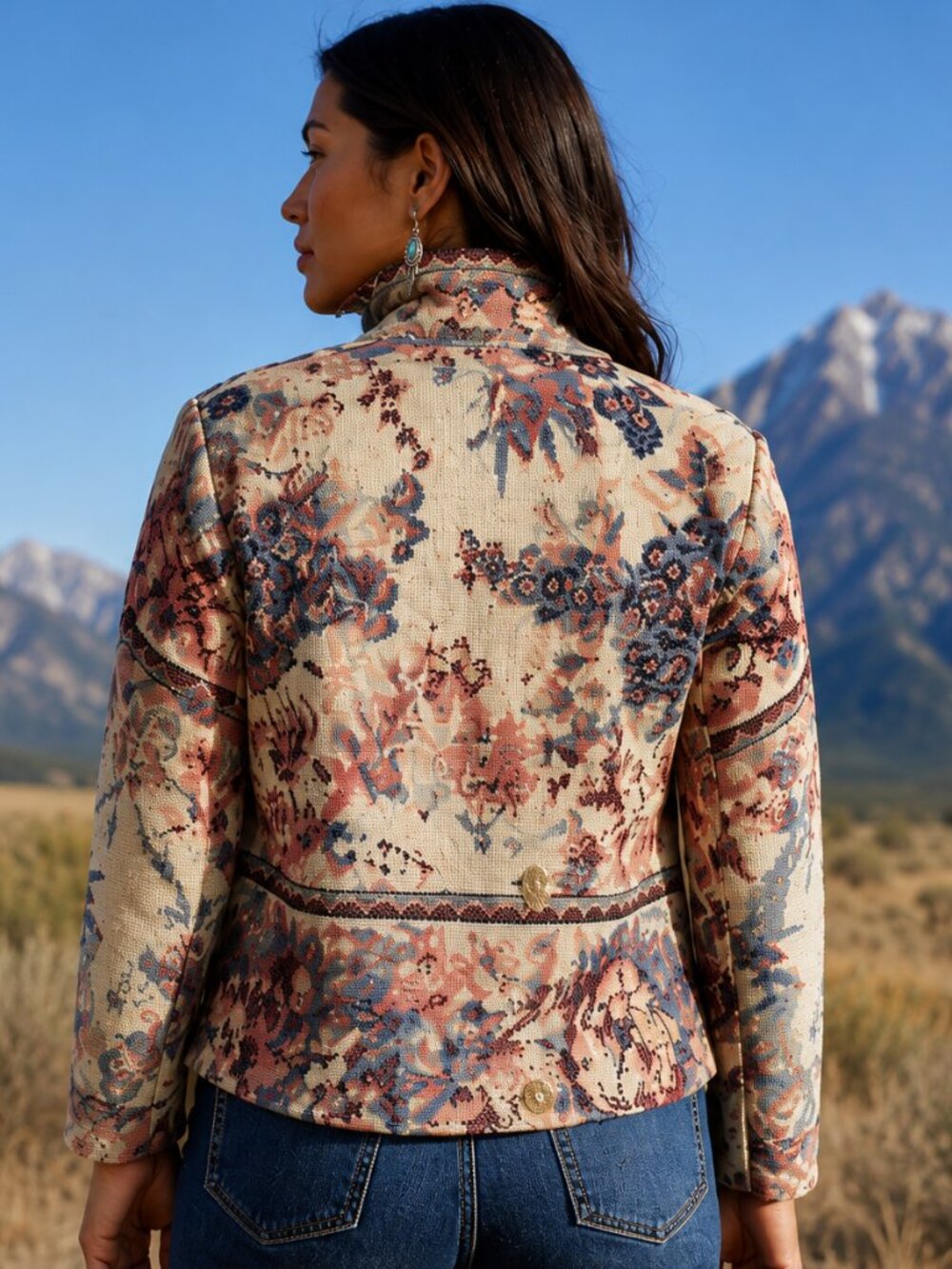 Vintage Floral Tapestry Jacket Boho Western Southwestern Art To Wear One Size - Picture 2 of 9